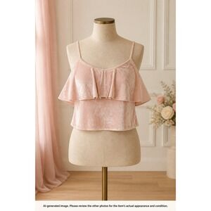 Another Story Women M Pink Velvet Ruffle Cami Top Fairy Y2K Ballet Soft Glam